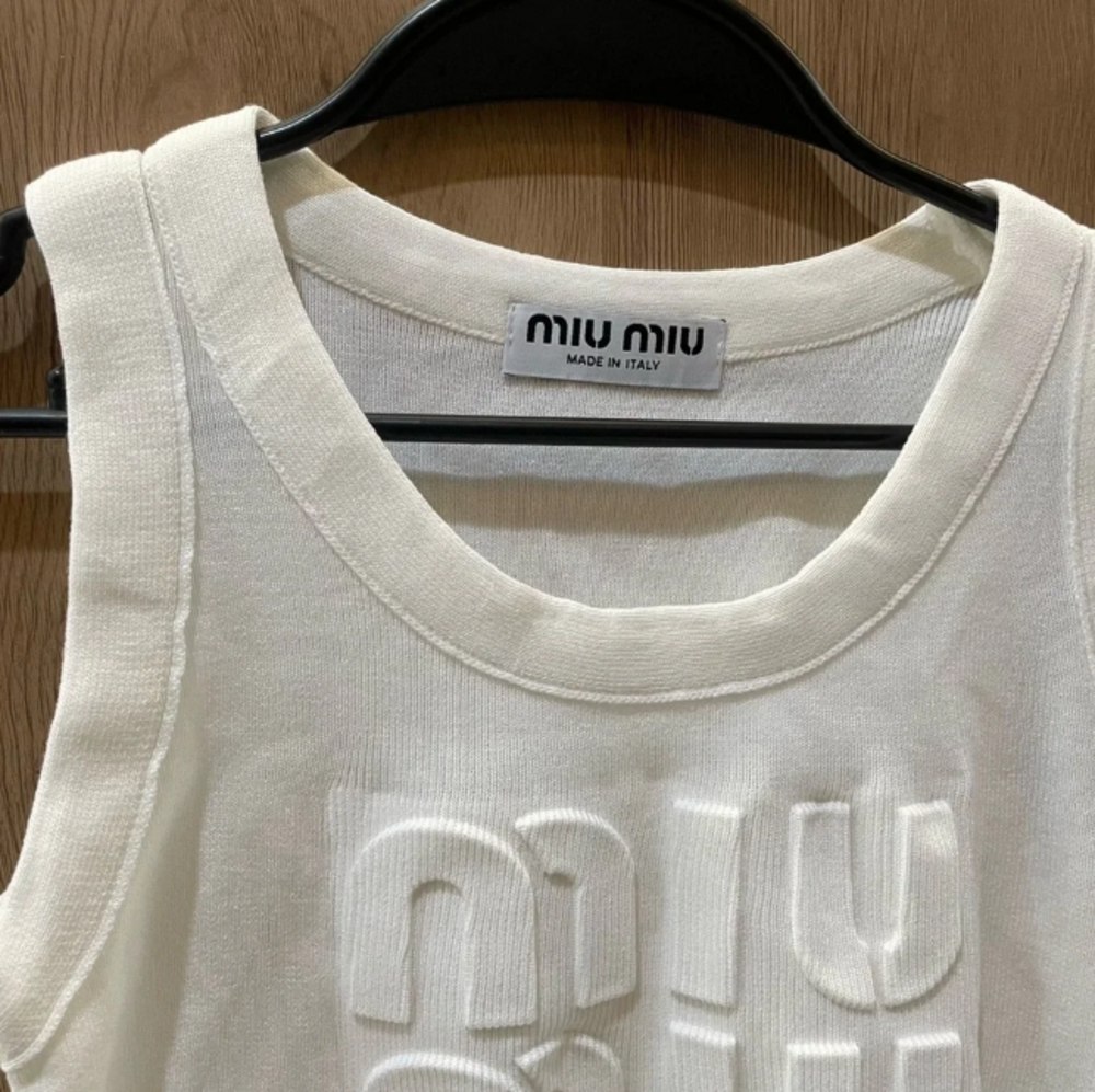 Miu Miu White Embossed Logo Tank Top - Picture 2 of 6